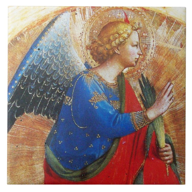 ANGEL IN GOLD RED BLUE BY BEATO ANGELICO Christmas Tile (Front)