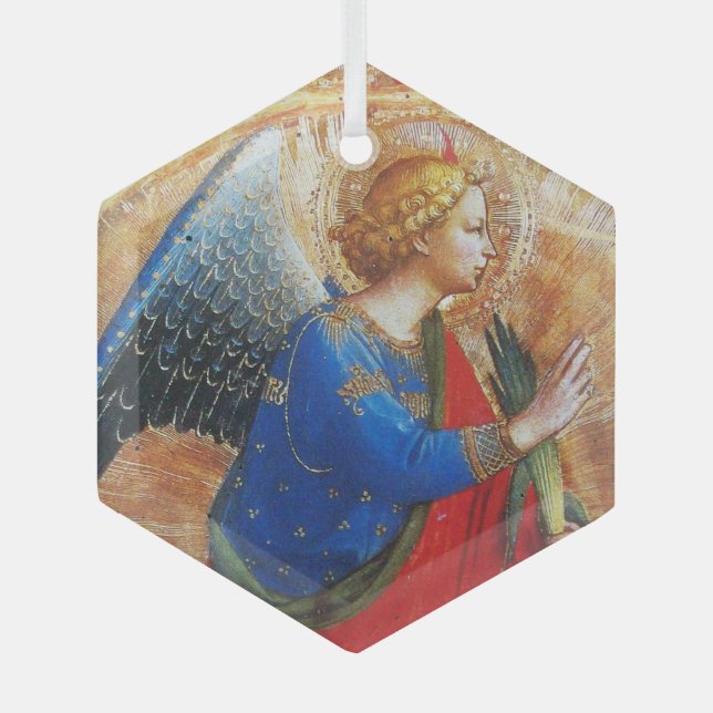 ANGEL IN GOLD RED BLUE Fra Beato Angelico Glass Ornament (Front)