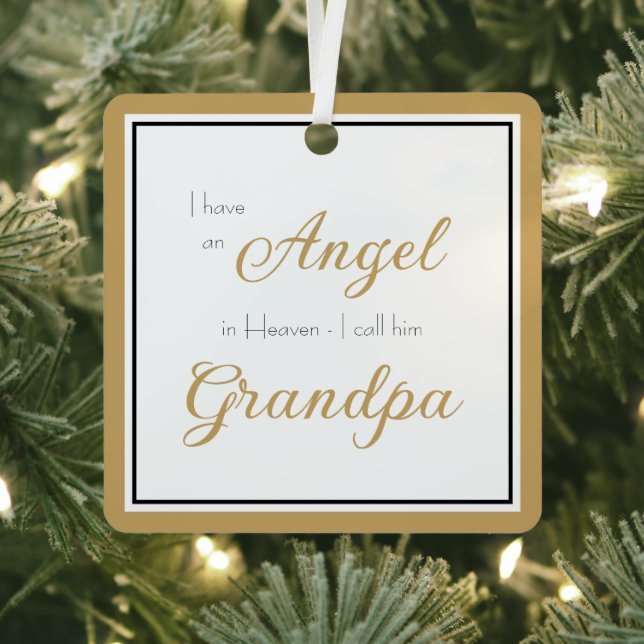 Angel in Heaven Grandpa Memorial Photo Metal Ornament (Insitu)