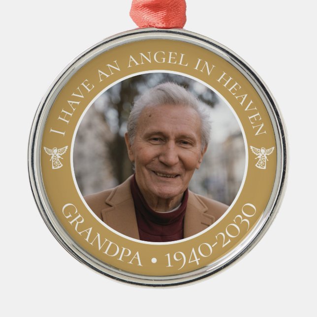 Angel in Heaven Grandpa Memorial Photo Metal Ornament (Front)