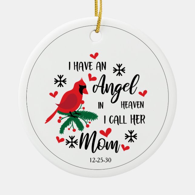 Angel in Heaven Mom Memorial Ceramic Ornament (Front)
