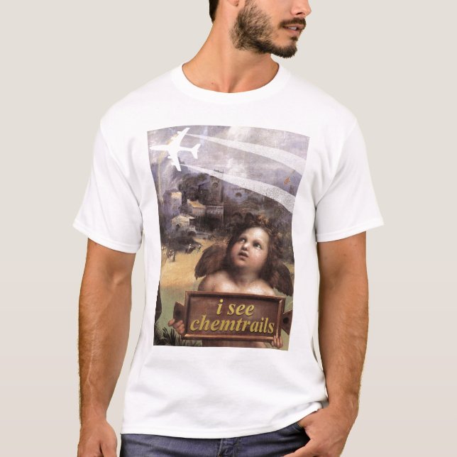 Angel in Madonna of Foligno sees chemtrails tshirt (Front)