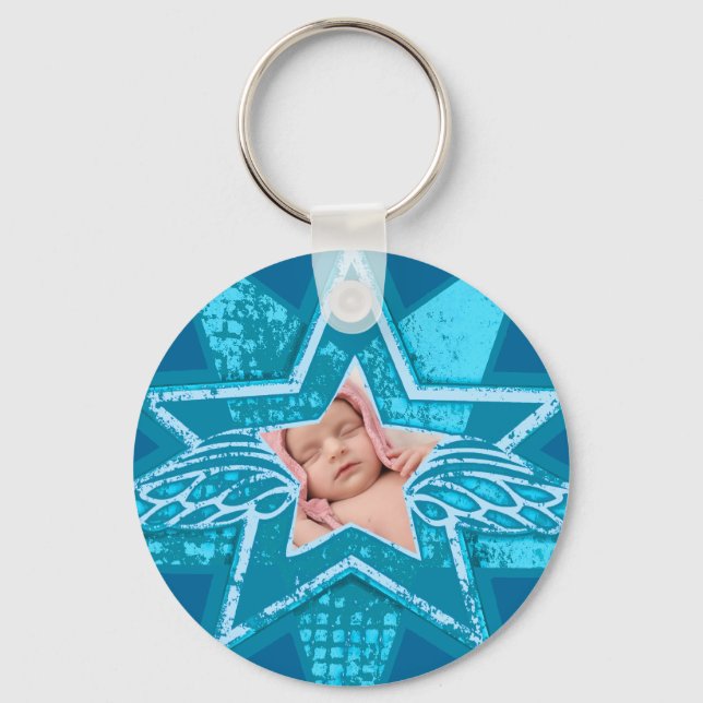 Angel in star monotone cyan keychain (Front)