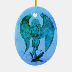 Angel in Tattoo Style Ceramic Ornament