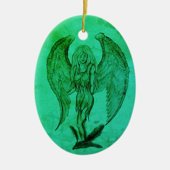 Angel in Tattoo Style Ceramic Ornament (Front)