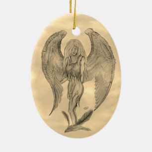 Angel in Tattoo Style Ceramic Ornament