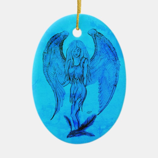 Angel in Tattoo Style Ceramic Ornament (Front)