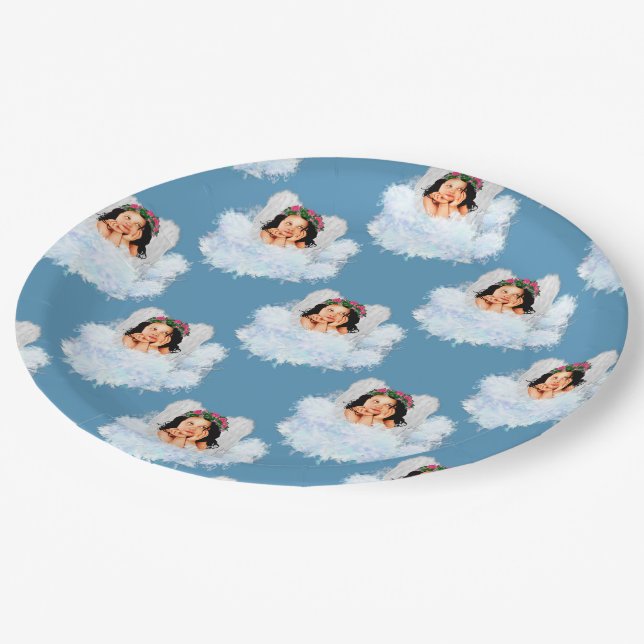 Angel in the Clouds 3-Blue-PAPER PARTY PLATE (Angled)