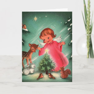 Angel In The Forest With Animals Holiday Card