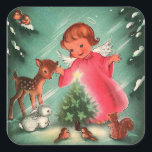 Angel In The Forest With Animals Square Sticker<br><div class="desc">Angel In The Forest With Animals</div>