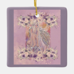 Angel in the morning sun by Renee Lavoie Ceramic Ornament