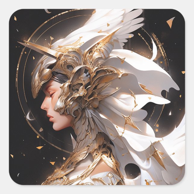 Angel In White Armour Fantasy Art Square Sticker (Front)