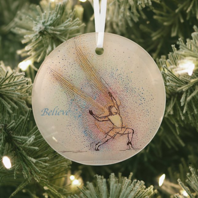 Angel Inspiration - Round Glass Inspirational  Ornament (Insitu)