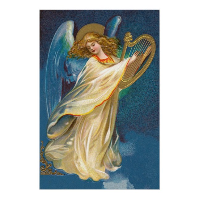 Angel Jouant De La Musique Sur Une Poster De Harpe (Devant)