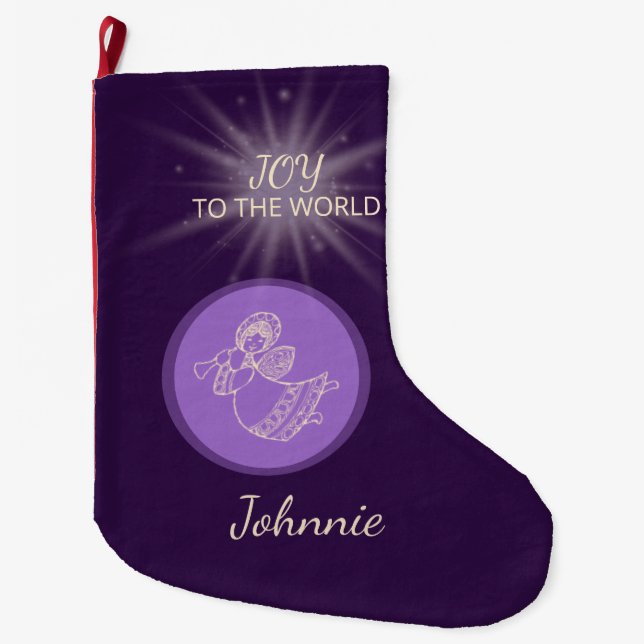 Angel Joy to the World Large Christmas Stocking (Front)