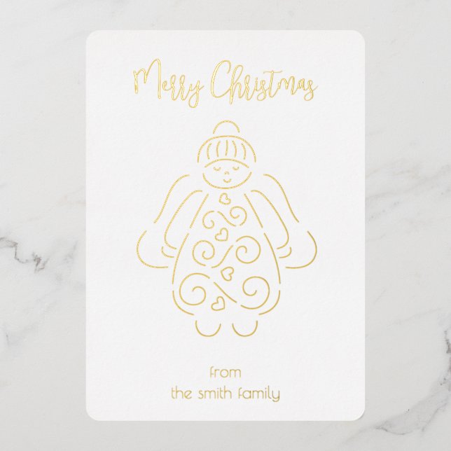 Angel line art Merry Christmas Foil Holiday Card (Front)