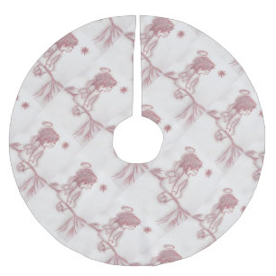 Angel Looking At Star in Red and White Brushed Polyester Tree Skirt