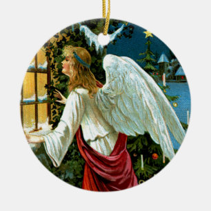 Angel Looking in the Window Ceramic Ornament