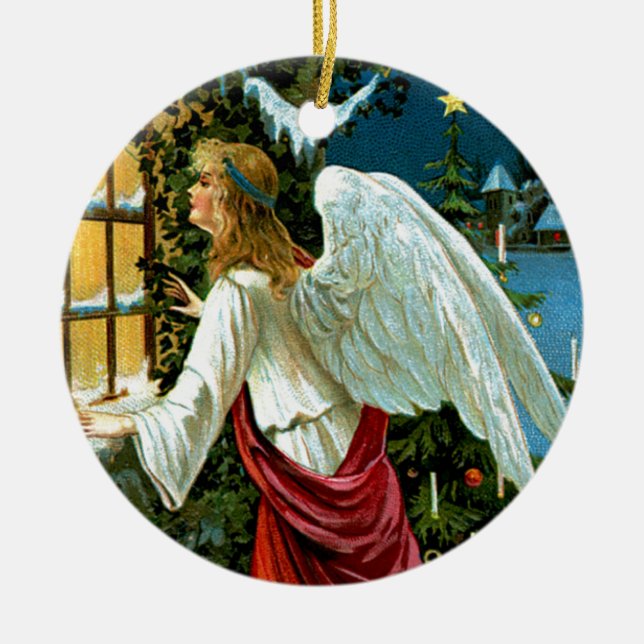 Angel Looking in the Window Ceramic Ornament (Front)