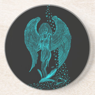 Angel lost in Love , black and green Design Coaster