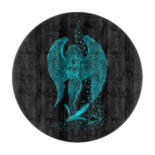 Angel lost in Love , black and green Design Cutting Board
