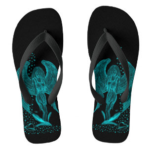 Angel lost in Love , black and green Design Flip Flops