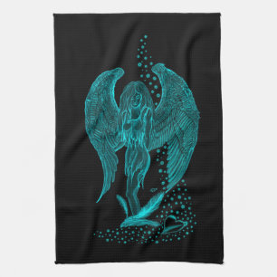 Angel lost in Love , black and green Design Kitchen Towel