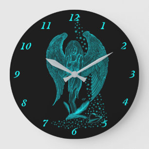Angel lost in Love , black and green Design Large Clock