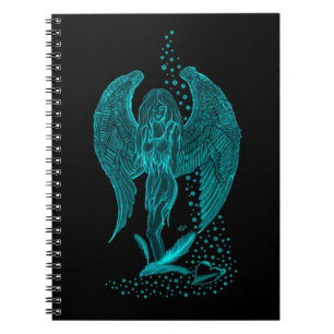 Angel lost in Love , black and green Design Notebook