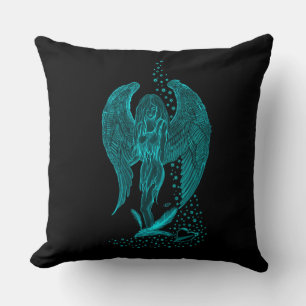 Angel lost in Love , black and green Design Throw Pillow