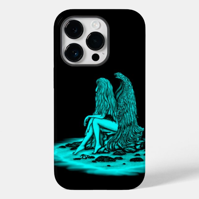 Angel , lost in thought , black and green Design Case-Mate iPhone Case (Back)