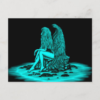 Angel , lost in thought , black and green Design Postcard