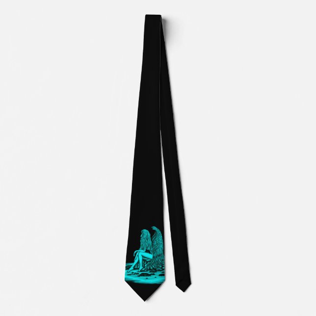 Angel , lost in thought , black and green Design Tie (Front)