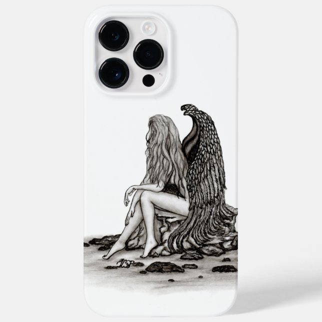 Angel , lost in thought , black and white Design Case-Mate iPhone Case (Back)