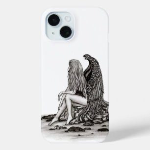 Angel , lost in thought , black and white Design iPhone 15 Case