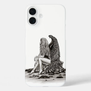 Angel , lost in thought , black and white Design iPhone 16 Plus Case
