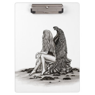 Angel , lost in thought , black and white Design Clipboard