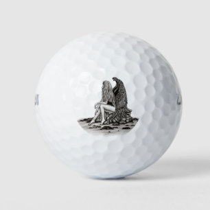 Angel , lost in thought , black and white Design Golf Balls