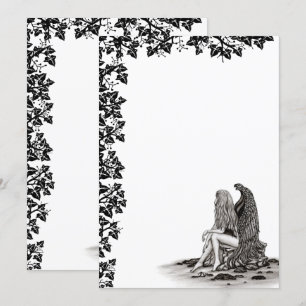 Angel , lost in thought , black and white Design Invitation