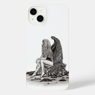 Angel , lost in thought , black and white Design iPhone 14 Plus Case