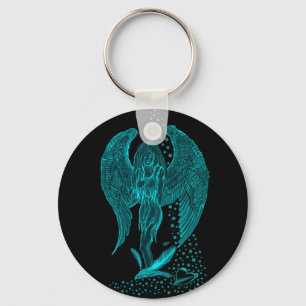 Angel , lost in thought , black and white Design Keychain