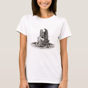 Angel , lost in thought , black and white Design T-Shirt