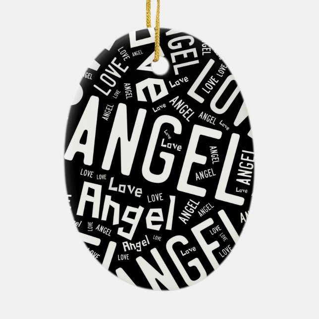 Angel Love Dove, White on Black Ceramic Ornament (Back)