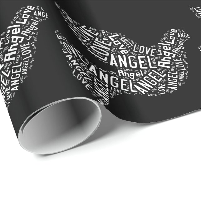 Angel Love Dove, White on Black Wrapping Paper (Roll Corner)