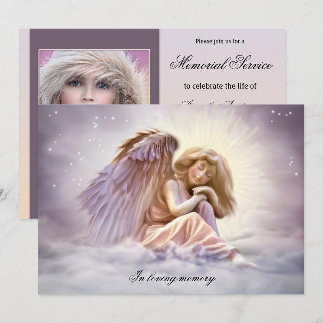 Angel Love Photo Funeral Memorial Service Invitation (Front/Back)