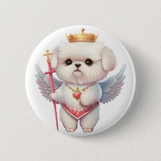 Angel Maltese Puppy, Maltes dog lovers and owners 2 Inch Round Button (Front)