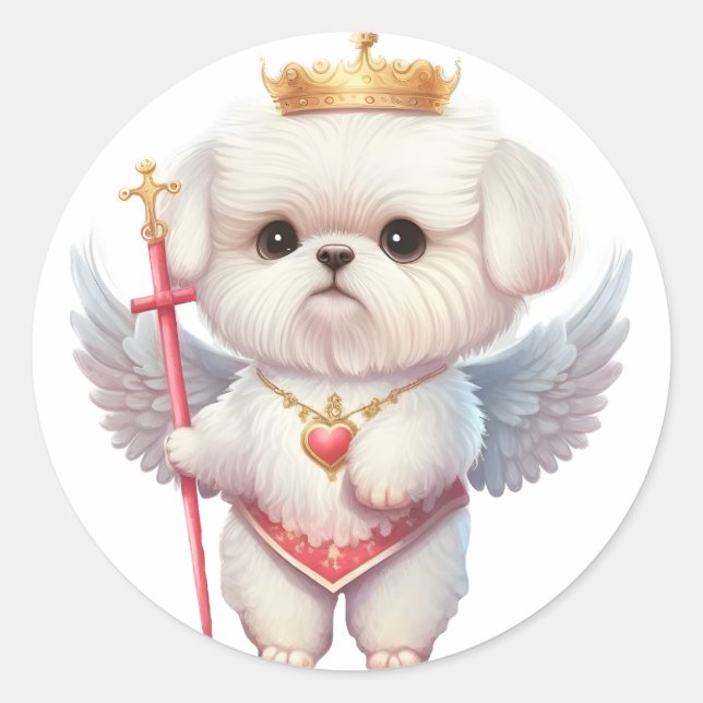 Angel Maltese Puppy, Maltes dog lovers and owners Classic Round Sticker (Front)