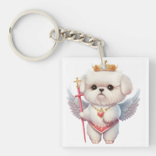 Angel Maltese Puppy, Maltes dog lovers and owners Keychain