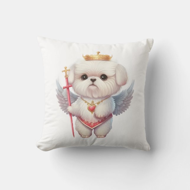 Angel Maltese Puppy, Maltes dog lovers and owners Throw Pillow (Front)