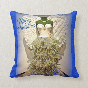 Angel Mannequin Dress Form Christmas Tree Throw Pillow